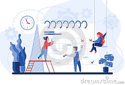 Planning concept. Entrepreneurship and calendar schedule planning with filling course campaign. Vector events social Vector Illustration