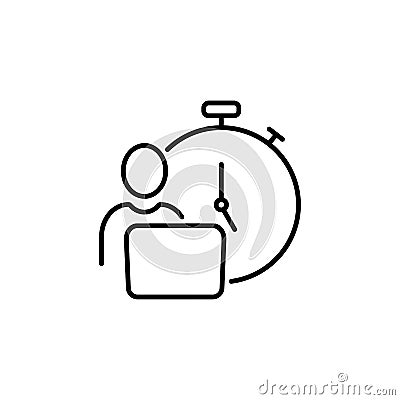 Planning line icon. Office worker and stopwatch inside speech bubble. Time concept. Can be used for topics like business Vector Illustration