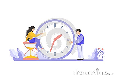 Planning schedule scene. Time management concept. Organizing to do list. Task priority and daytime routine. Man and Vector Illustration