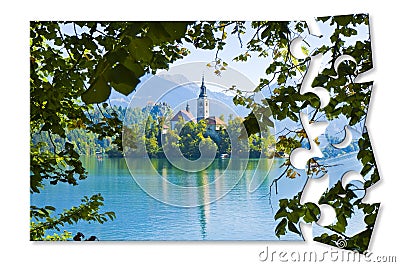 Planning a trip to Bled lake, the most famous lake in Slovenia with the island of the church Europe - Slovenia - Concept mage in Stock Photo