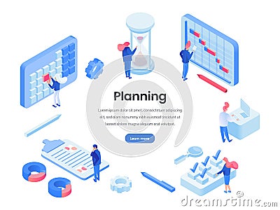 Planning work hours isometric website template Vector Illustration