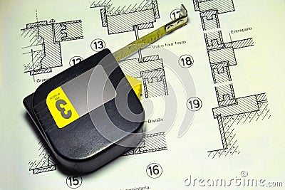 Plans and measure tape Stock Photo