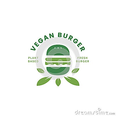 Plant based burger logo for diet, vegan vegetarian hamburger logo glyph icon template Vector Illustration