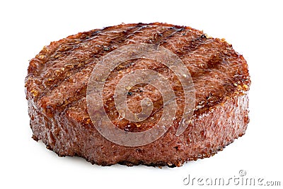 Plant based grilled burger patty with grill marks isolated on white Stock Photo