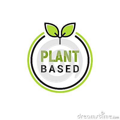 Plant based vegan badge eco icon. Suitable vegetarian symbol logo leaf plant sign. Vector Illustration