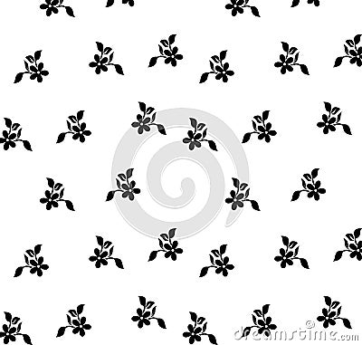 Plant Beautiful black and white floral seamles design element flowers and leaves design element with imitation guipure embroidery. Stock Photo