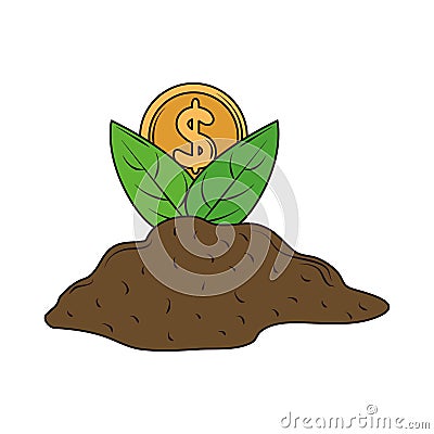 plant coin on ground Vector Illustration