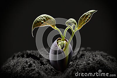 a plant comes out of a seed in the ground generative ai Stock Photo