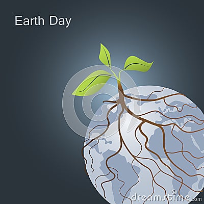 Plant on Earth and its roots around planet. Earth Day and Go green concept Vector Illustration