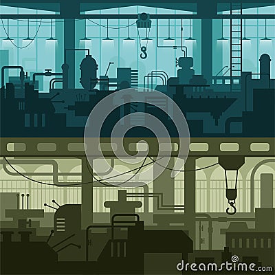 Plant or factory, machinery industry, conveyor and production line Vector Illustration