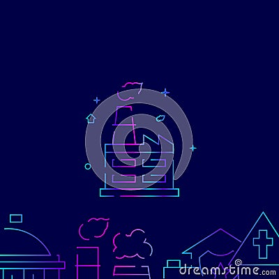 Plant, factory smoking chimney vector gradient line icon, illustration on a dark blue background. Related bottom border Vector Illustration