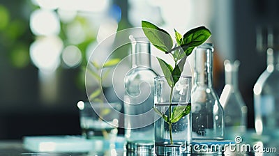 plant growing in labware on glass Stock Photo