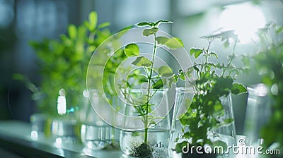 plant growing in labware on glass Stock Photo