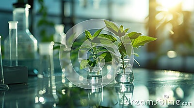 plant growing in labware on glass Stock Photo