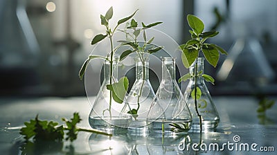 plant growing in labware on glass Stock Photo