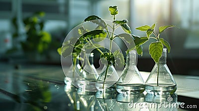 plant growing in labware on glass Stock Photo