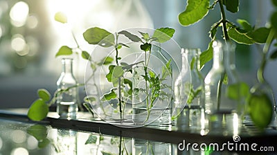 plant growing in labware on glass Stock Photo