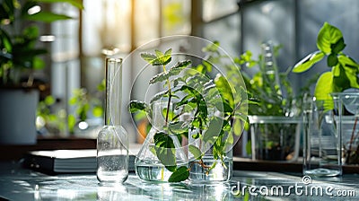 plant growing in labware on glass Stock Photo