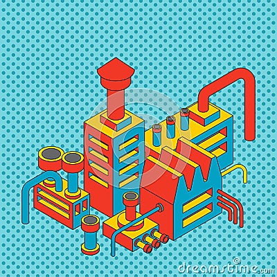 Plant industrial Isometric. Factory isolated pop art style. Vector illustration Vector Illustration