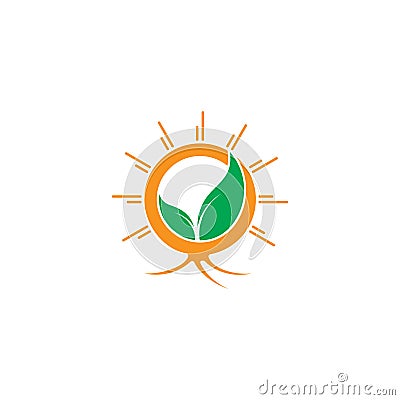 Plant leaf root soil sun plantation symbol logo vector Vector Illustration