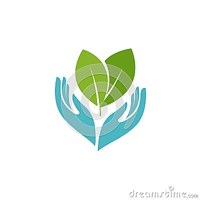 Plant or leaves in hands symbol. Health, agriculture, farm logo or icon vector Vector Illustration