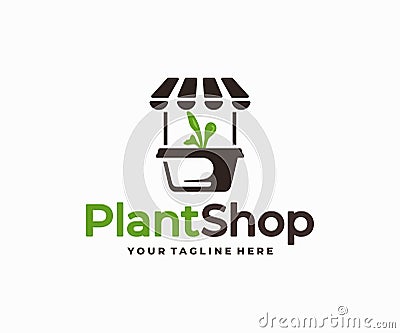 Plant market logo design. House plant shop, garden plant nursery store vector design Vector Illustration