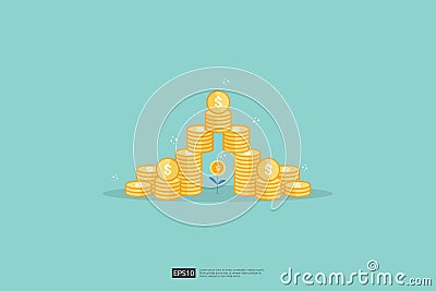 Plant money coin tree growth covering guard with money coin illustration for Investment Concept. Business profit performance of Vector Illustration