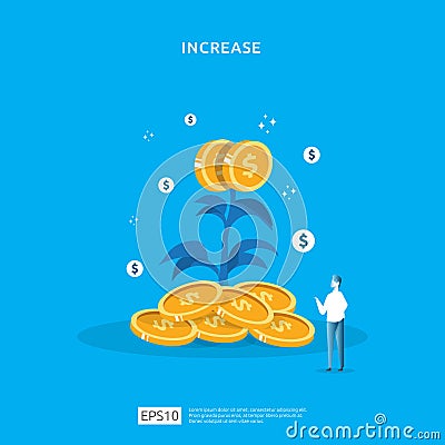 Plant money coin tree growth illustration for Investment Concept. income salary rate increase concept with people character and Vector Illustration