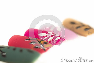 Plant pattern on bright nail tips Stock Photo