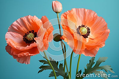 Plant poppy summer floral papaver spring blossom flora nature garden yellow flowers red Stock Photo