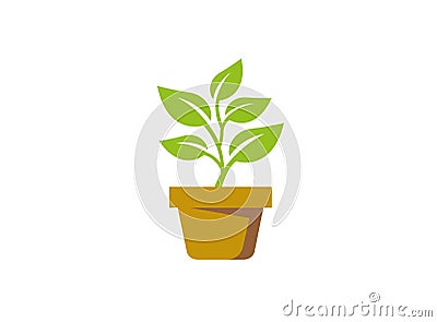 Plant in the Pot with some leaves for logo Cartoon Illustration