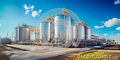 Plant for processing agricultural products and silos for dry cleaning and storage of agricultural products . Generative Stock Photo