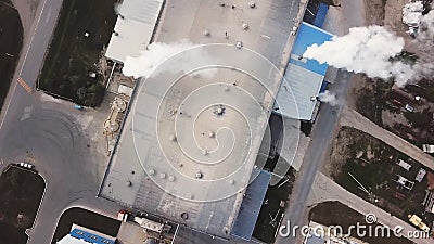 Plant for the production of cement, clinker and gypsum. Stock footage. Aerial view of concrete mixing factory Stock Photo