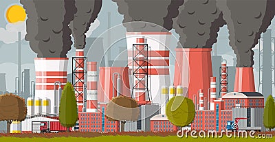 Plant smoking pipes. Smog in city. Vector Illustration