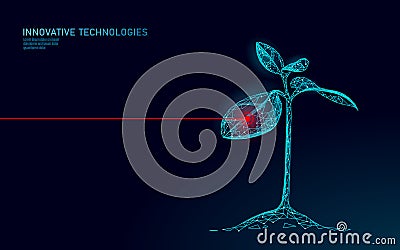 Plant sprout biotechnology abstract concept. 3D render seedling tree leaves DNA genome engineering vitamin supplement Vector Illustration