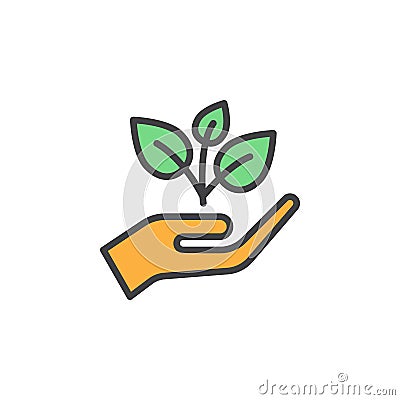 Plant, sprout in a hand filled outline icon, line vector sign, linear colorful pictogram Vector Illustration