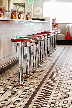 The bar stool in a 1950's style Diner. Stock Photo