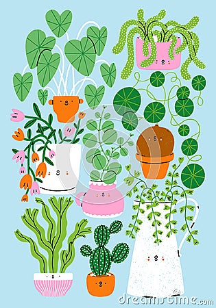 Plants are friends, cute cartoon home plants illustration Cartoon Illustration