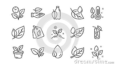 Plants line icons. Leaf, Growing plant and Humidity thermometer. Linear icon set. Vector Vector Illustration