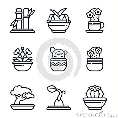 plants line icons. linear set. quality vector line set such as cactus, germination, bonsai, cactus, cactus, plant, plant Vector Illustration