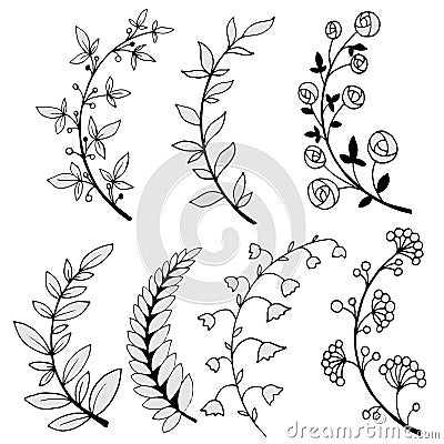 828 plants, set of graphic elements of plants Vector Illustration