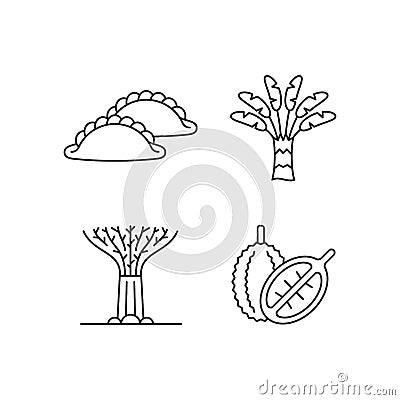 Plants in Singapore linear icons set Vector Illustration