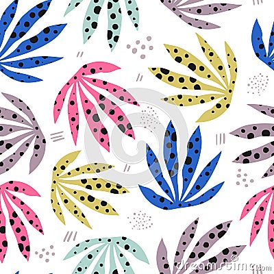 Plants spotty leaves hand drawn seamless pattern Vector Illustration