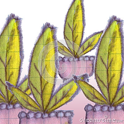 Plants with three diffuse leaves in the foreground Cartoon Illustration