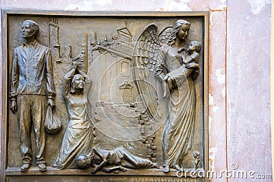 Plaque on the Church of of Our Lady Victorious and the infant Jesus in Prague Editorial Stock Photo