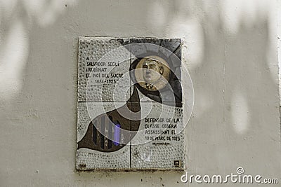 Plaque in commemoration of Salvador SeguÃ­, Raval, Barcelona Stock Photo