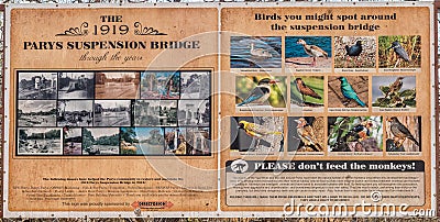 Plaque at historic suspension bridge Vaal River in Parys Editorial Stock Photo