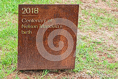 A plaque marking the centenary of Nelson Mandela`s birth Editorial Stock Photo