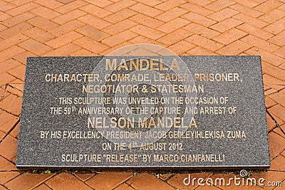 The plaque for the Nelson Mandela sculpture Editorial Stock Photo