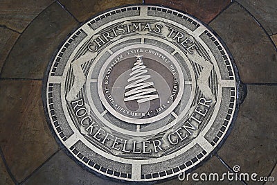 Plaque at the place of 81st Christmas Tree Lighting at Rockefeller Center Editorial Stock Photo